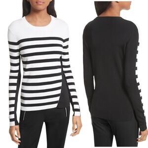 Rag & Bone Cecilee Stripe Merino Wool Blend Pullover Black White Size XS